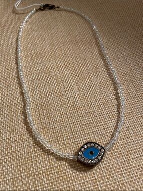 Blue Evil Eye Crystal Bead Necklace